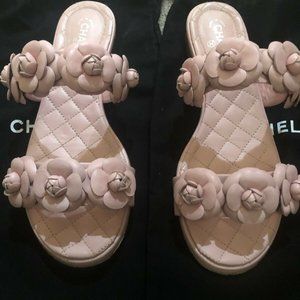 Chanel Leather Camellia CC Miller Sandals Size36.5